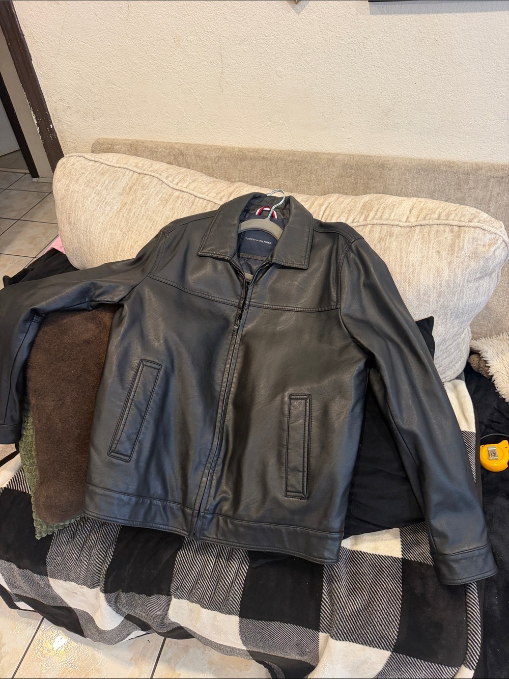 Tommy Hilfiger Black Leather Bomber Jacket